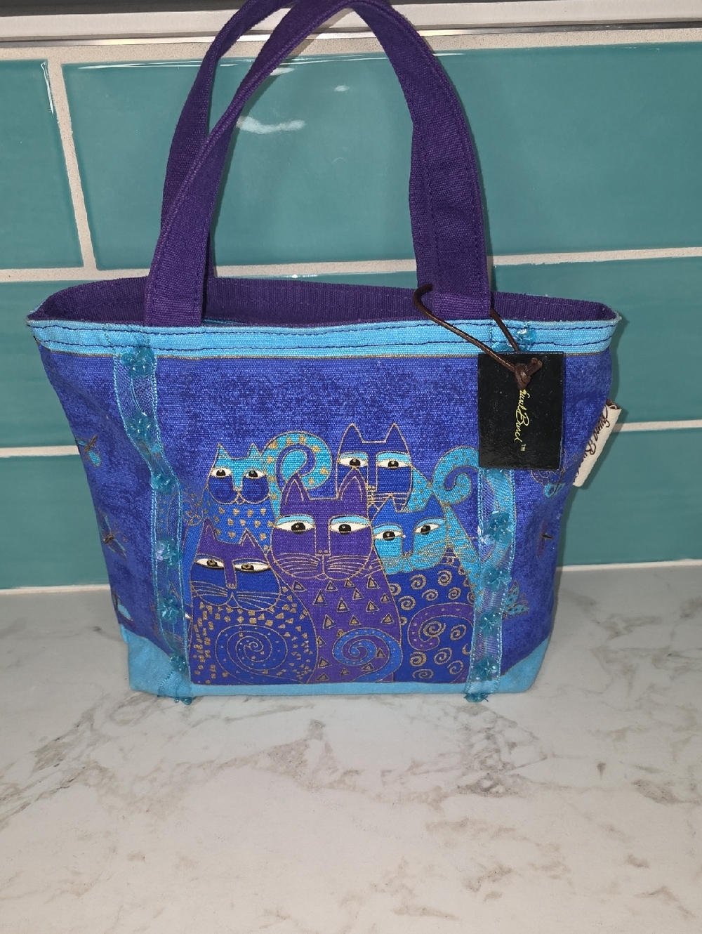Laurel Burch Purple & Teal Cat Tote